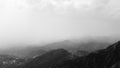View to the valley from Triund Hill in black and white