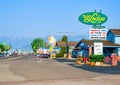 view to Walker river lodge in Bridgeport in late afternoon with mai nroad i scenic light