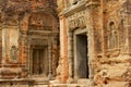 View to the wall carving at the ruins of the Preah Ko Temple in Siem Reap, Cambodia. Royalty Free Stock Photo