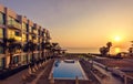 View to warm sunrise above Coral Bay resort