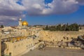 View to Western Wall known at the Wailing Wall or Kotel in Jerusalem is a major Jewish sacred place, Old city and the Temple Mount