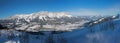 View to Wilder Kaiser mountain mass and valley, austrian winter landscape and tourist resort Ellmau Royalty Free Stock Photo