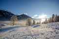 View to a winter landscape with mountain range of Gasteinertal valley near Bad Gastein, Pongau Alps - Salzburg Austria Royalty Free Stock Photo