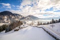 View to a winter landscape with mountain range and Gasteinertal valley near Bad Gastein, Pongau Alps - Salzburg Austria