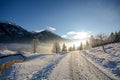 View to a winter landscape with mountain range of Gasteinertal valley near Bad Gastein, Pongau Alps Royalty Free Stock Photo