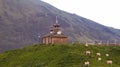 View to wooden church in Malokurilskoye, Shikotan island, Kuril, Russia