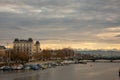 View to Zurich city harbour during susnet