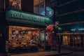 View of Toi and Moi Cafe in Soho, London, UK, on an autumn evening