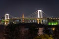 Rainbow bridge and Tokyo Skyline at Night Royalty Free Stock Photo