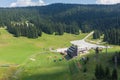 View from the top of the abandoned ski jumps on Igman mountain. Sarajevo Winter Olympic Games in 1984. Royalty Free Stock Photo