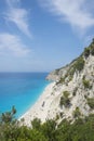 View from top on the beautiful hidden beach with crystal clear b