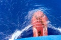 View from top on bulbous bow of ship underway. Backgrounds. Cargo vessels ocean freight transportation Royalty Free Stock Photo