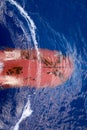 View from top on bulbous bow of ship underway. Backgrounds. Cargo vessels ocean freight transportation Royalty Free Stock Photo