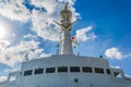 View of the top of the cabin of a ship with flags Royalty Free Stock Photo