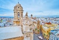 The old town and Plaza de la Catedral from the roof of Cadiz Cathedral, Spain