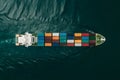 view Top view of cargo ship at sea with vast empty space Royalty Free Stock Photo