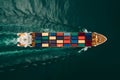 view Top view of cargo ship at sea with vast empty space Royalty Free Stock Photo