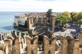 View from the top of the castle walls of Scaliger Castle inside Lake Garda. Sirmione, Italy. Nature and history Royalty Free Stock Photo