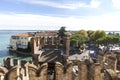 View from the top of the castle walls of Scaliger Castle inside Lake Garda. Sirmione, Italy. Nature and history