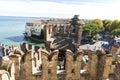 View from the top of the castle walls of Scaliger Castle inside Lake Garda. Sirmione, Italy. Nature and history Royalty Free Stock Photo