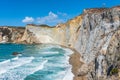 The view from the top of Chiaia di Luna beach in the Ponza island, Lazio, Italy. The beach is closed, due to falling rocks Royalty Free Stock Photo