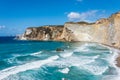 The view from the top of Chiaia di Luna beach in the Ponza island, Lazio, Italy. The beach is closed, due to falling rocks Royalty Free Stock Photo