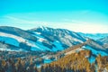 View from top of Chopok mountain at Jasna Nizke Tatry resort area, Slovakia Royalty Free Stock Photo
