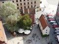 View from the top of the church tower to the old townhouse next to Market Square in Wroclaw. Hansel tenement house. Royalty Free Stock Photo