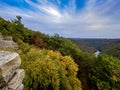 View from the top of CooperÃ¢â¬â¢s Rock in Coopers Rock State Forest in West Virginia right before sunset with the valley of fall