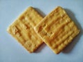 view on top of crunchy cream cheese biscuits agains white background