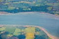 View from top on Essex with River Crouch and mosaic fields and m Royalty Free Stock Photo