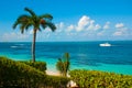 The view from the top Exotic Paradise. Tropical Resort. Caribbean sea Jetty near Cancun. Mexico beach tropical Royalty Free Stock Photo