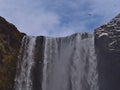 View of the top of famous waterfall SkÃÂ³gafoss (height 60m) located on the southern coast of Iceland in winter. Royalty Free Stock Photo