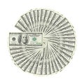 View from top fan American money hundred dollar bill isolated on white background clipping path. Pile US 100 banknote Royalty Free Stock Photo