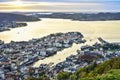 View from the top of Floyen on Bergen in norway, beautiful sunset Royalty Free Stock Photo