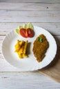 View from top of fried fish and chips in a plate Royalty Free Stock Photo