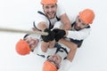 View from the top.a group of workers pulling a rope Royalty Free Stock Photo