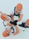 View from the top.a group of workers pulling a rope Royalty Free Stock Photo