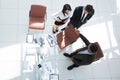 View from the top.the handshake business partners at a business meeting Royalty Free Stock Photo