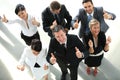 View from the top. happy business team showing thumb up. Royalty Free Stock Photo