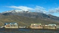 View of the top of High Atlas Mountains with souvenir display in Morocco