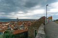 View from the top of the hill above medieval town Piran right before the storm Royalty Free Stock Photo