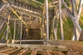 View from the top into the inward of a wooden lookout tower