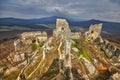 Jelenec castle ruins during sunrise Royalty Free Stock Photo