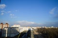 View from the top of a large open car parking and indoor multi-level parking in a residential area of the big city Royalty Free Stock Photo