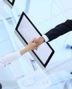 View from the top. Manager shaking hands with the employee Royalty Free Stock Photo