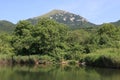 A view of the top of Mount Beshtau from its slope near small unnamed pond in Pyatigorsk, Russia