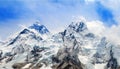 View of top of Mount Everest and Nuptse with clouds Royalty Free Stock Photo