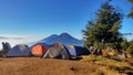 This is the view from the top of Mount Prau sunrise camp, with the towering Mount Sindoro and Mount Sumbing in the background