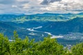 View from the top of the mountain to a huge valley with a winding river Royalty Free Stock Photo